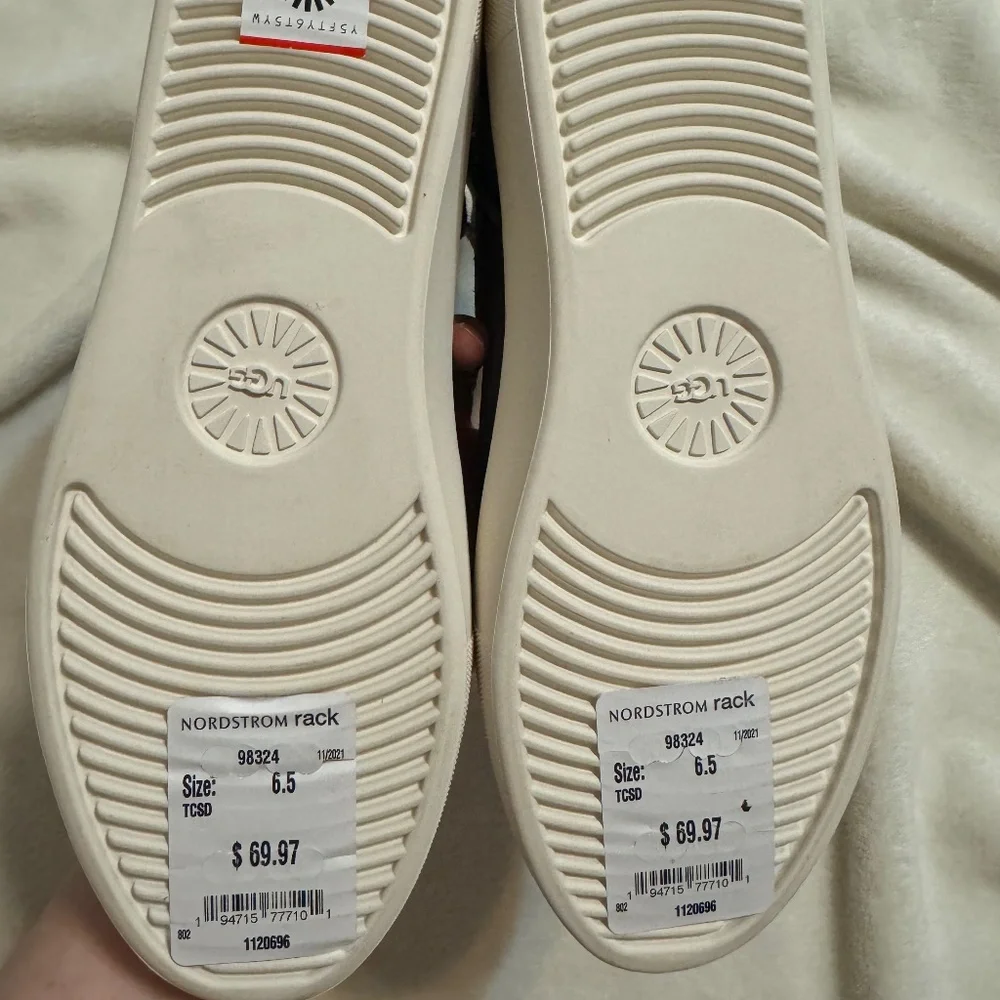 UGG Women's Dark Brown/grey Suede Slip-On Sneakers with Cream Sole